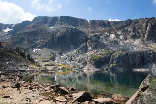 The Beartooth Mountains over Emerald Lake at the end of the Glacier Lake Trail in Shoshone National Forest/Custer-Gallatin National Forest on the Wyoming/Montana border