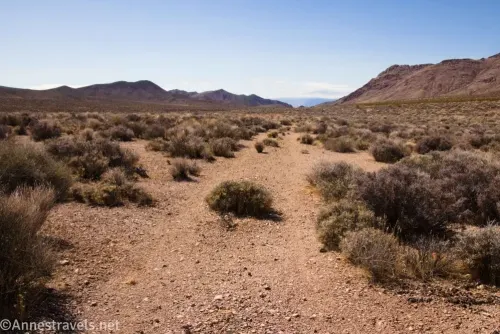 The old Echo Canyon Road crosses the plain from Amargosa Valley to Echo Canyon in the Funeral Mountains of Death Valley National Park, California