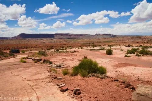 Clouds over the desert around the Willow Springs Dinosaur Tracksite near Moab, Utah