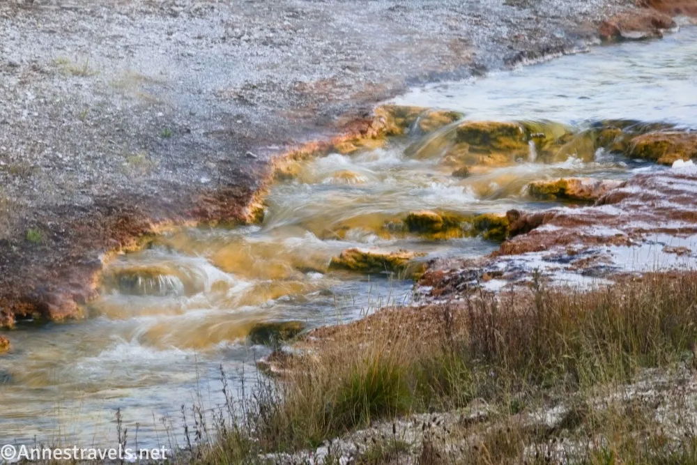 Yellow sulphur waterfall in Yellowstone National Park's Midway Geyser Basin