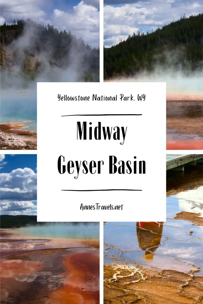 Photo collage of the Grand Prismatic Spring in the Midway Geyser Basin, Yellowstone National Park, Wyoming