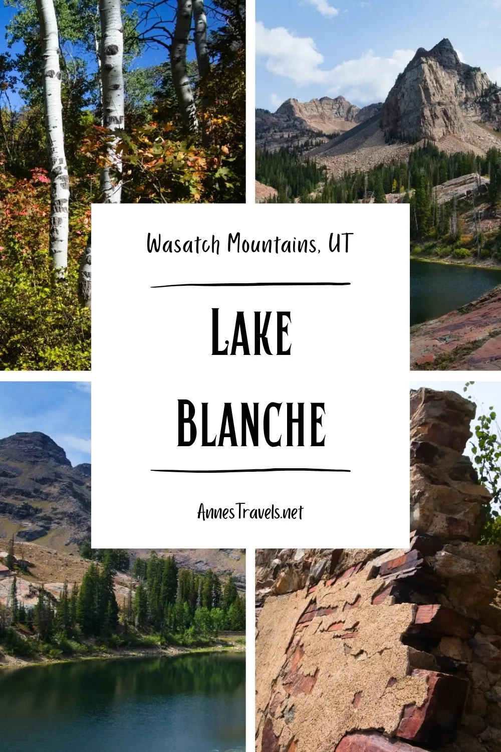 Photo collage showing images from near the trail to Lake Blanche in Uinta-Wasatch-Cache National Forest, Utah 