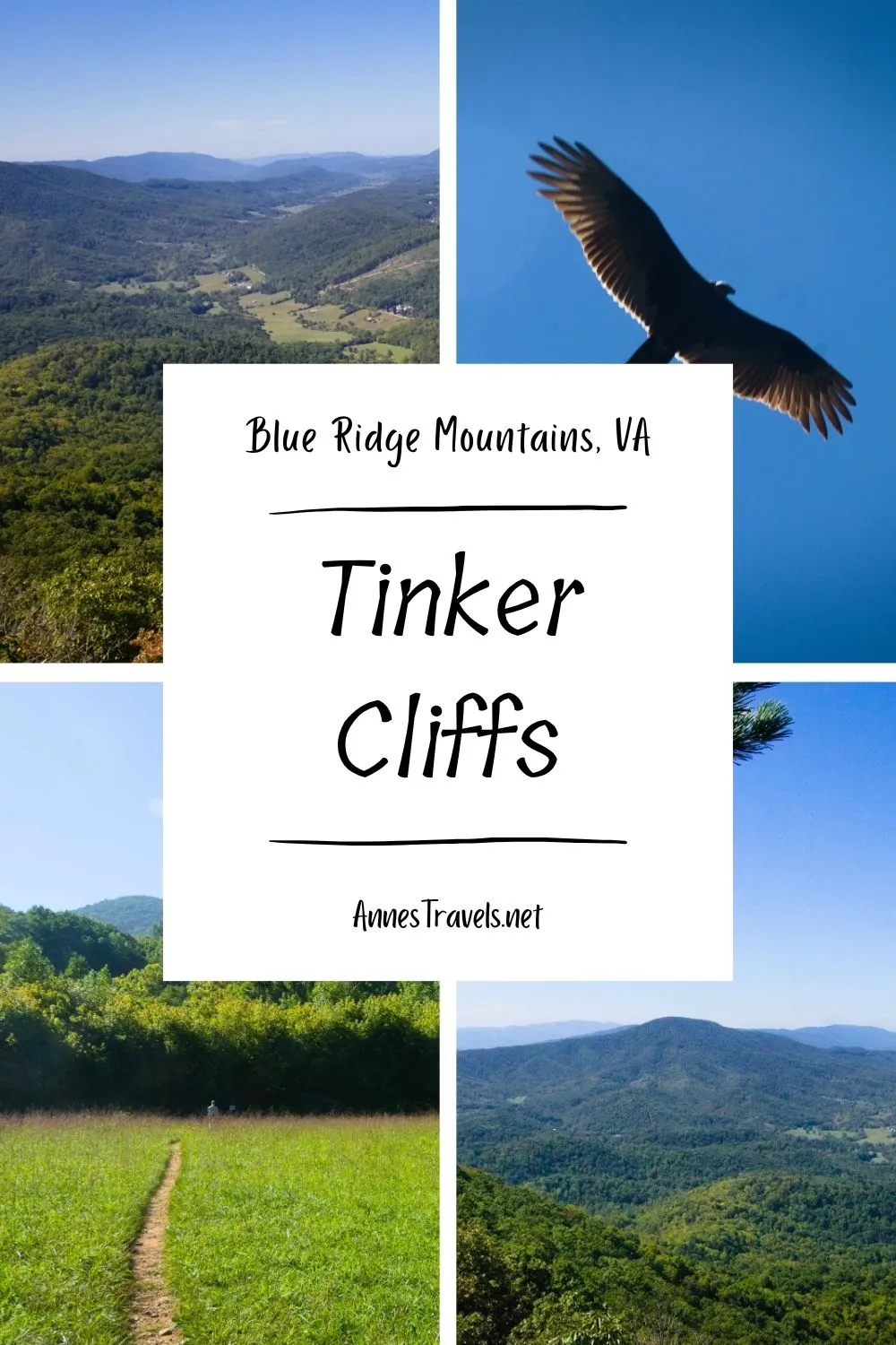 Photo collage of views around the Tinker Cliffs on the Appalachian Trail, Virginia