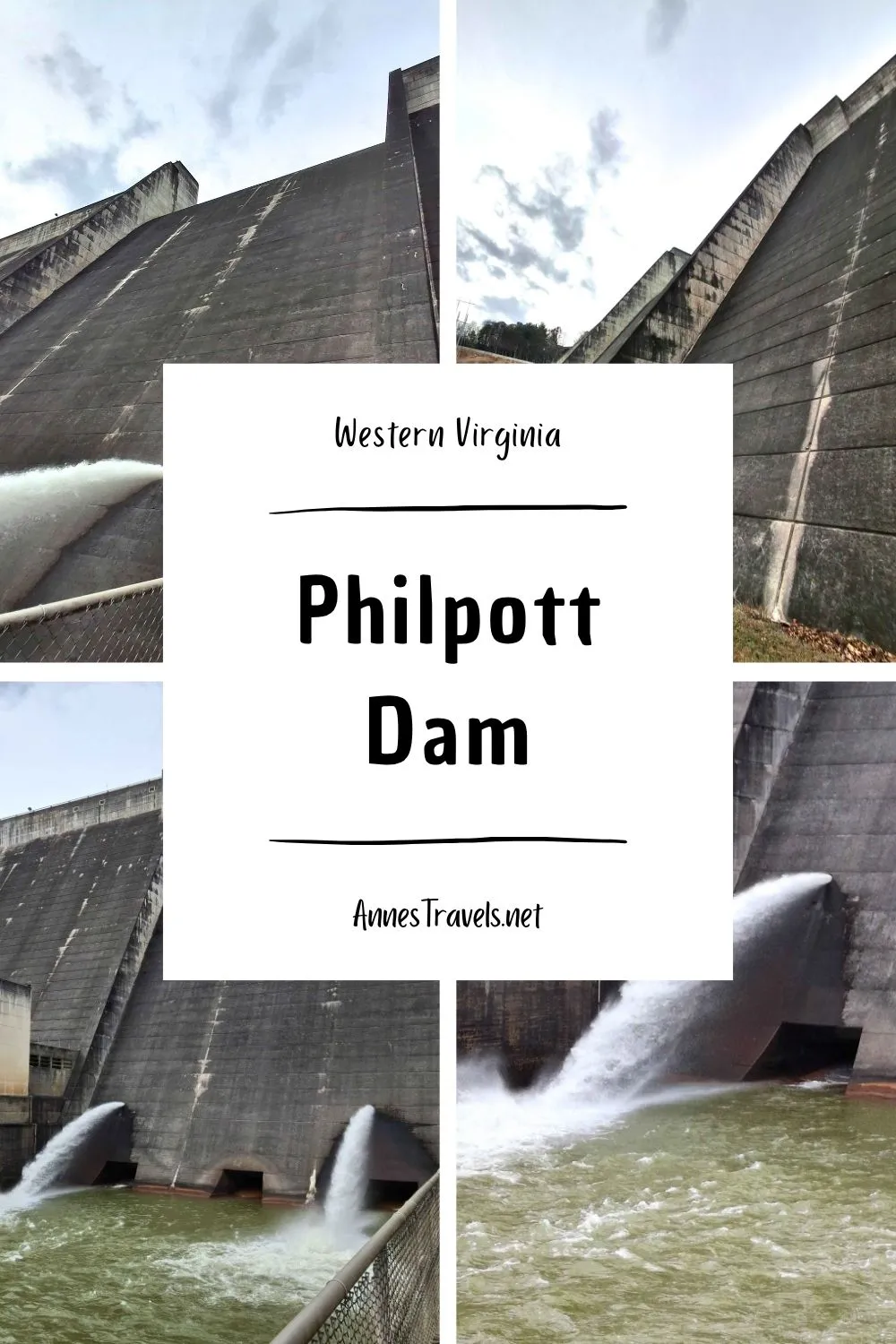 Photo collage of the Philpott Dam in Franklin County, Virginia, in the Blue Ridge Mountains