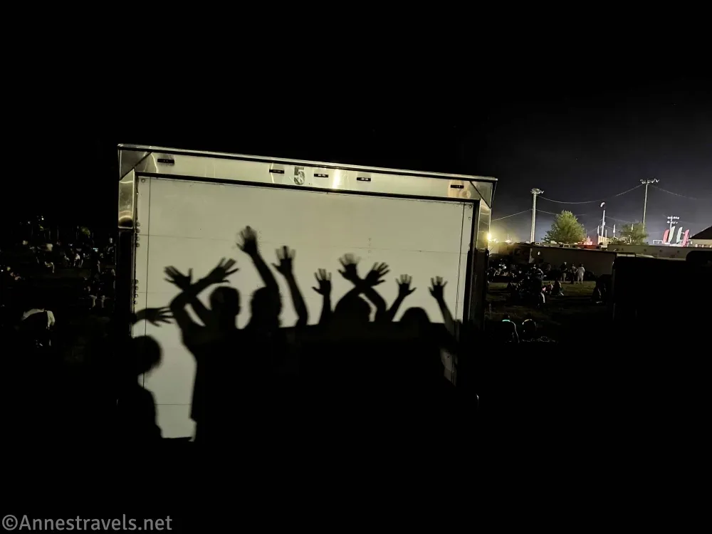 Shadows on the back of a trailer at night