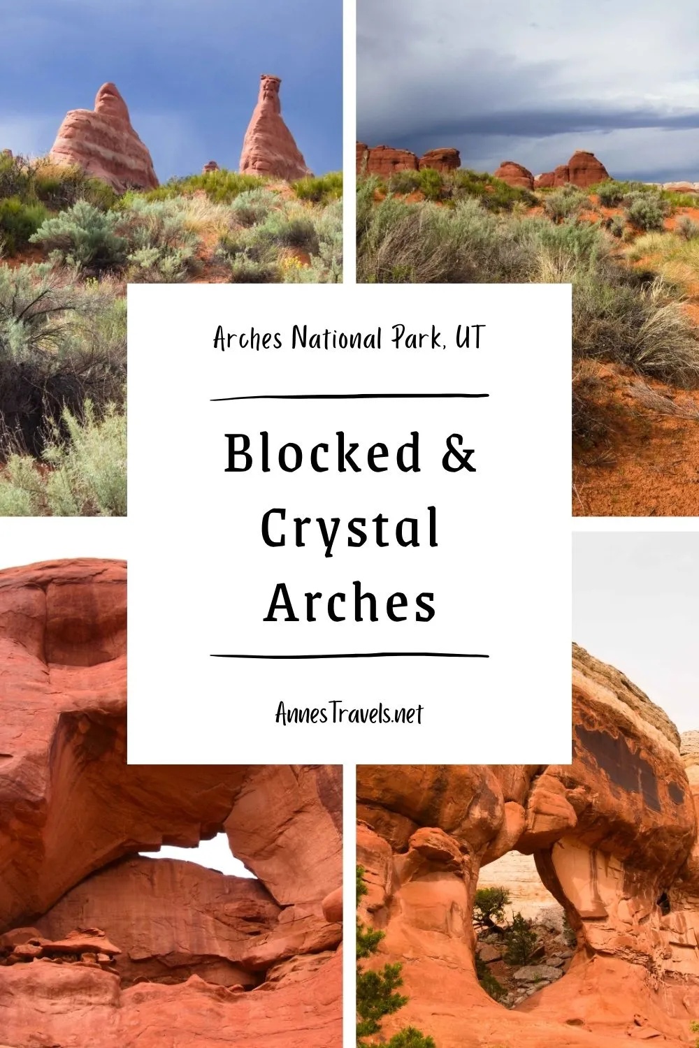 Photo collage of Blocked and Crystal Arches in Arches National Park, Utah