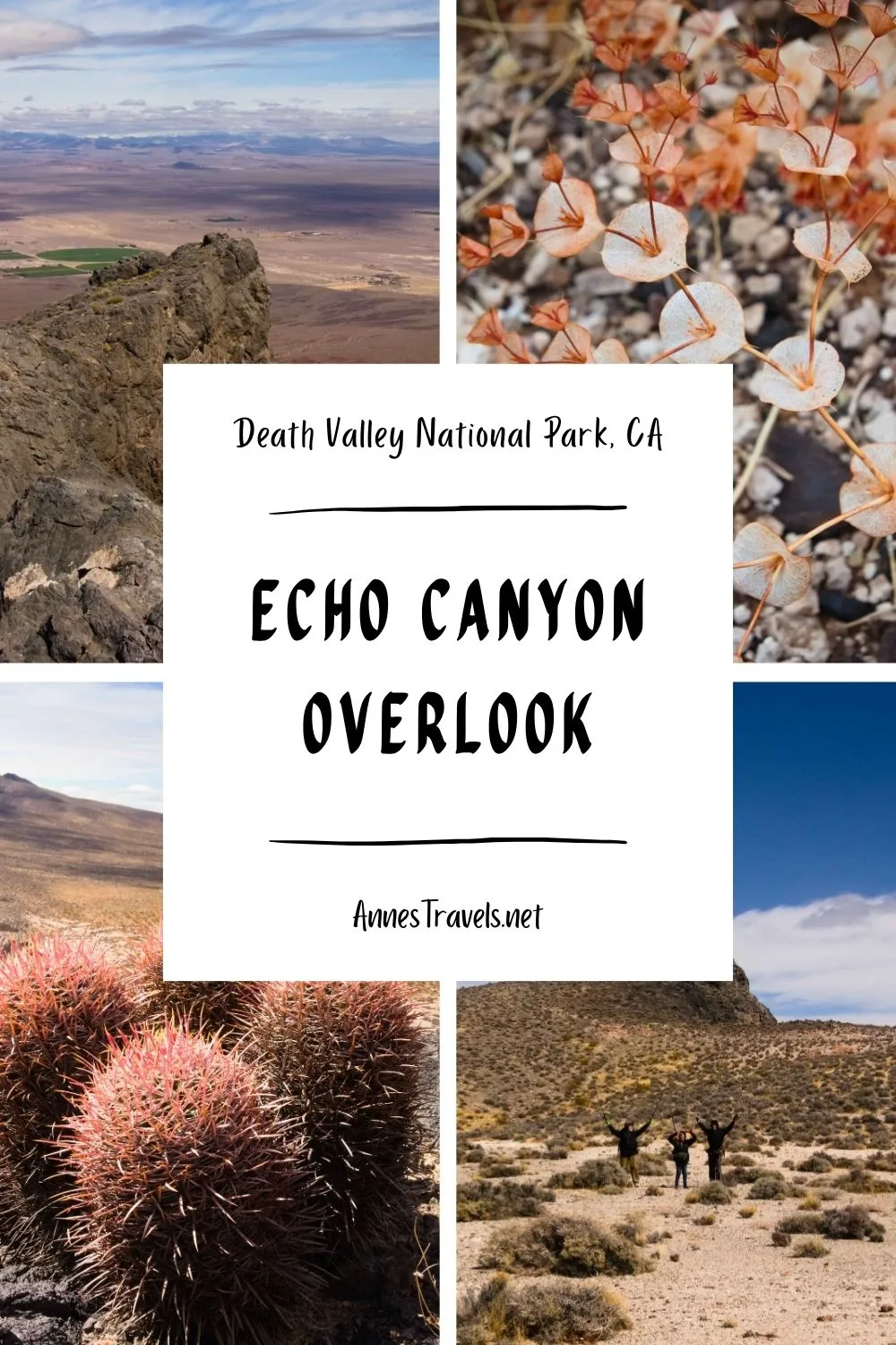 Photo collage of views in Echo Canyon to the Echo Canyon Overlook of Amargosa Valley in the Funeral Mountains of Death Valley National Park, California