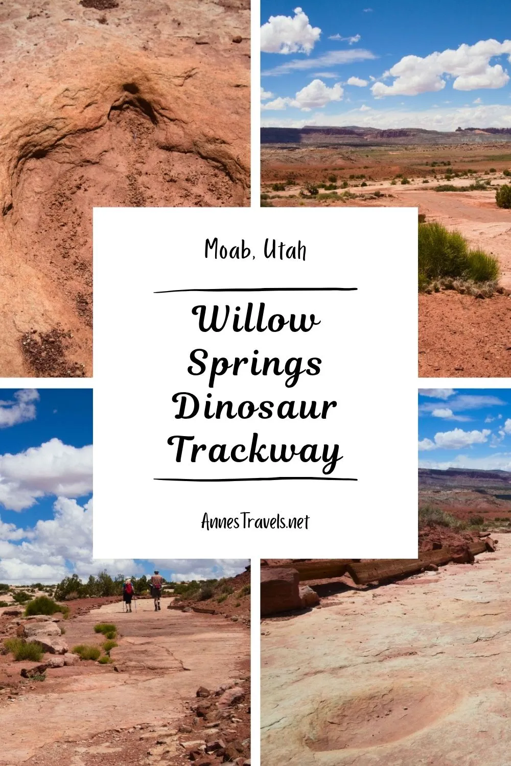 Photo collage of the Willow Springs Dinosaur Tracksite near Moab, Utah