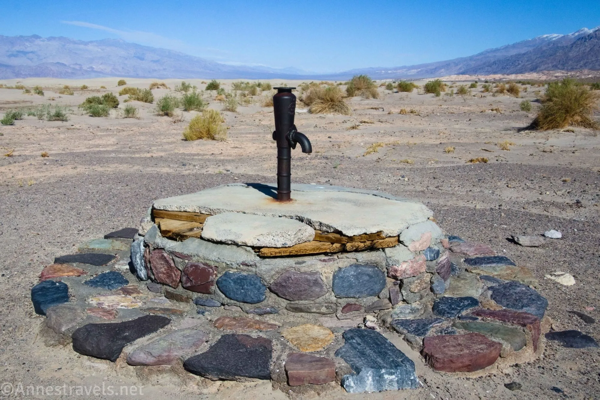 The old pump at the Historic Stovepipe Well in Death Valley National Park, California