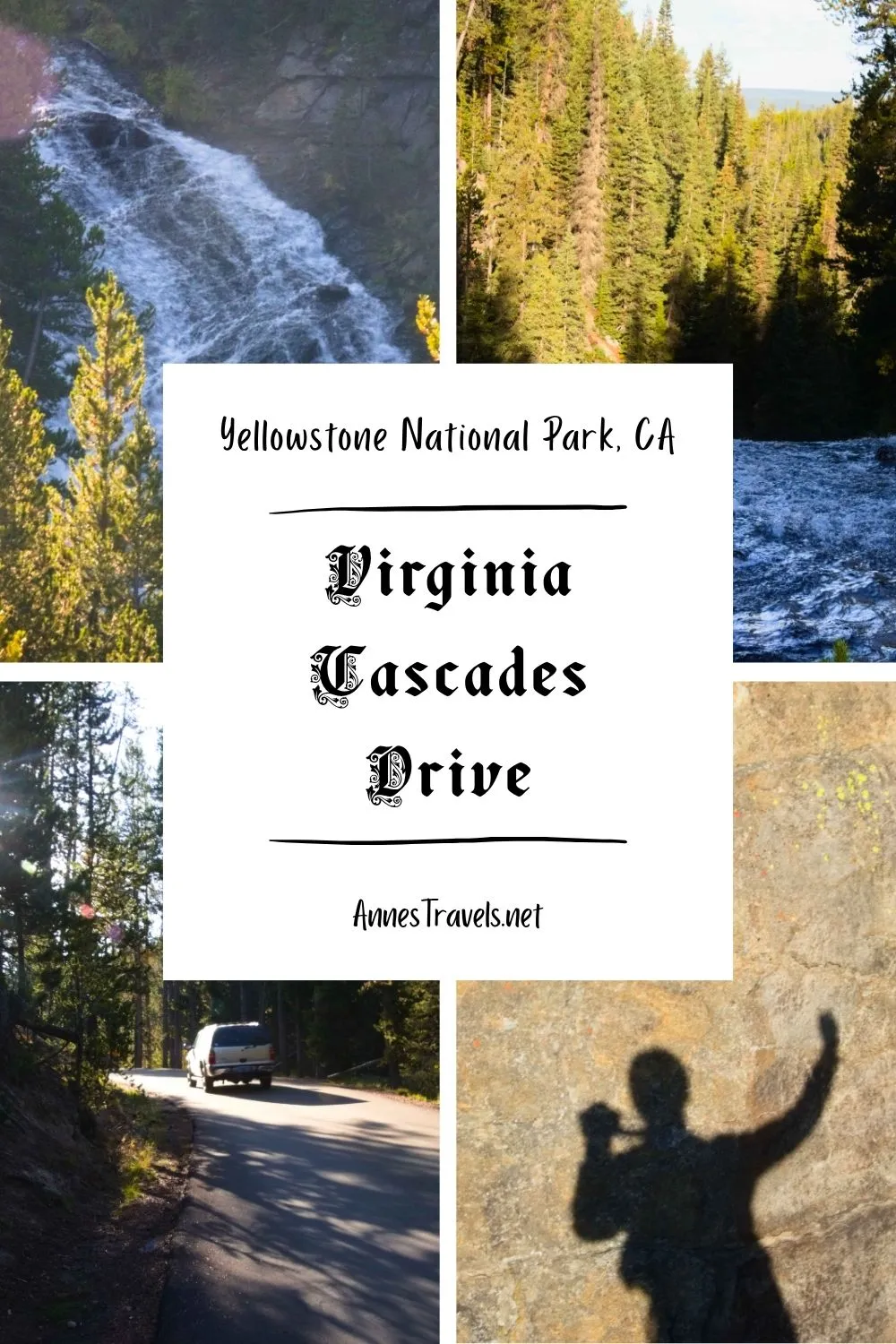 Photo collage of Virginia Cascades Drive in Yellowstone National Park, WY