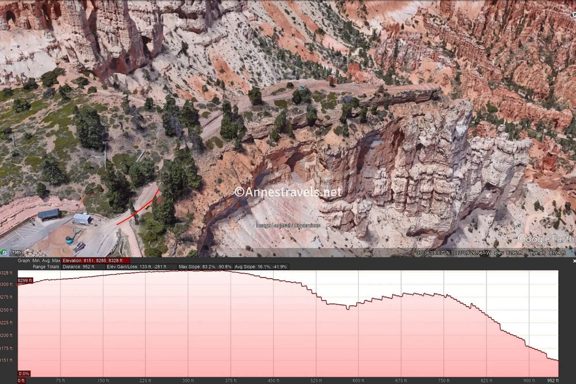 Aerial map around Bryce Point in Bryce Canyon National Park, Utah