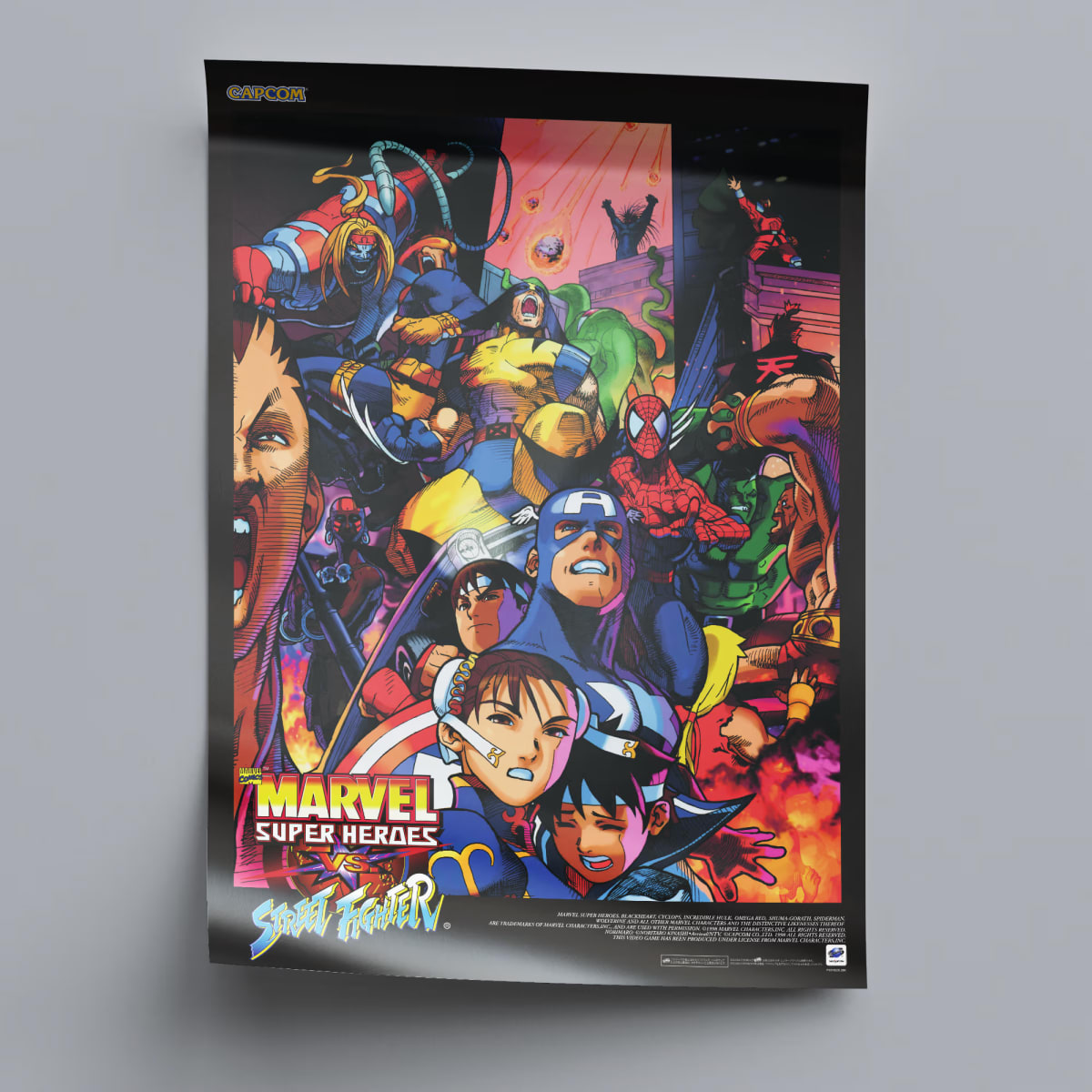 Marvel Super Heroes vs. Street Fighter Saturn Arcade Poster - 1998