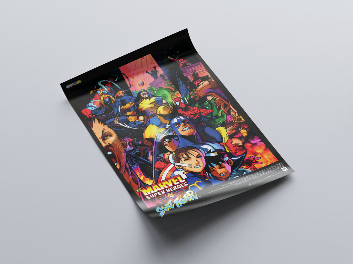 Marvel Super Heroes vs. Street Fighter Saturn Arcade Poster - 1998