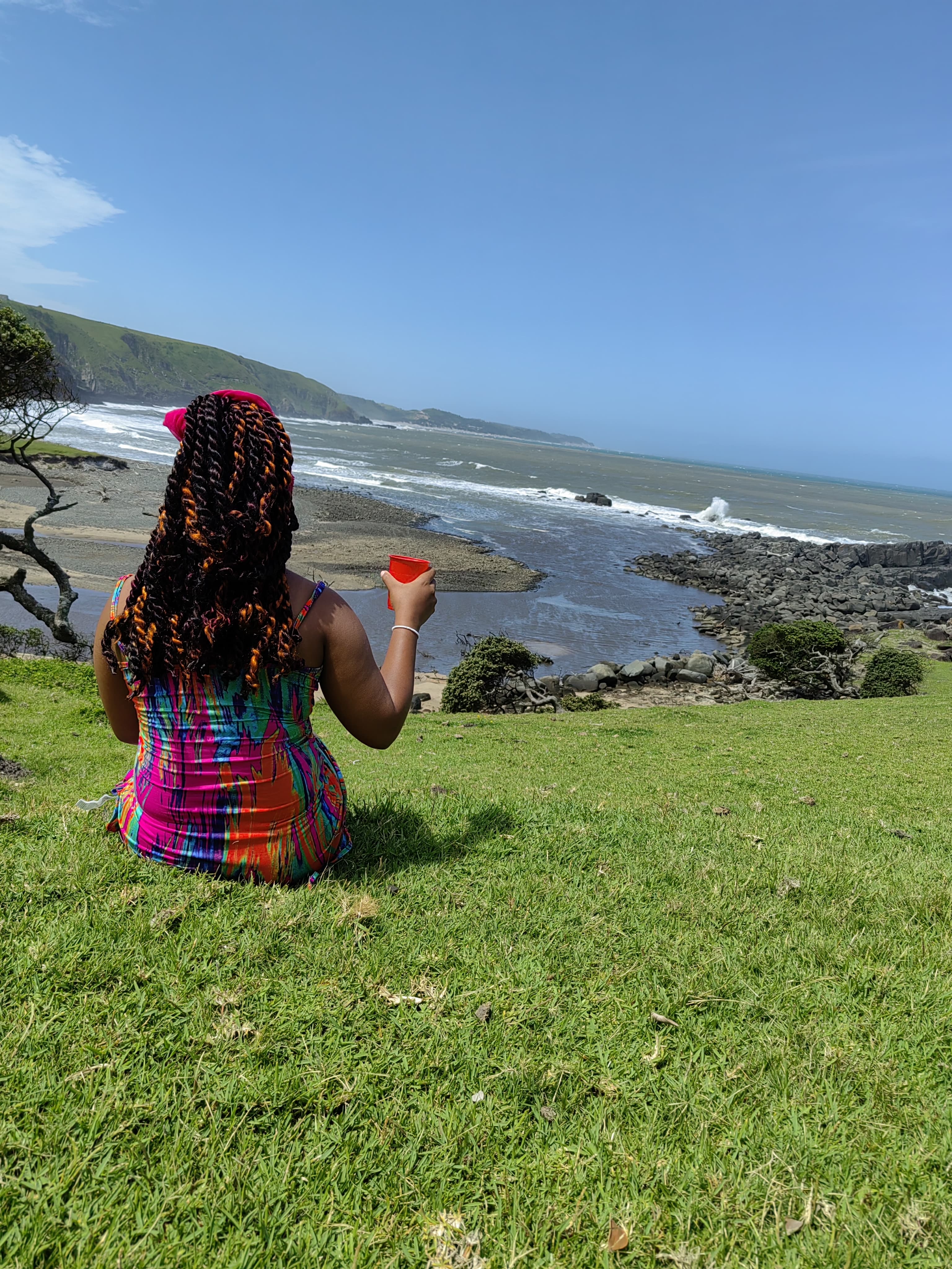 A grassy cliff over the ocean