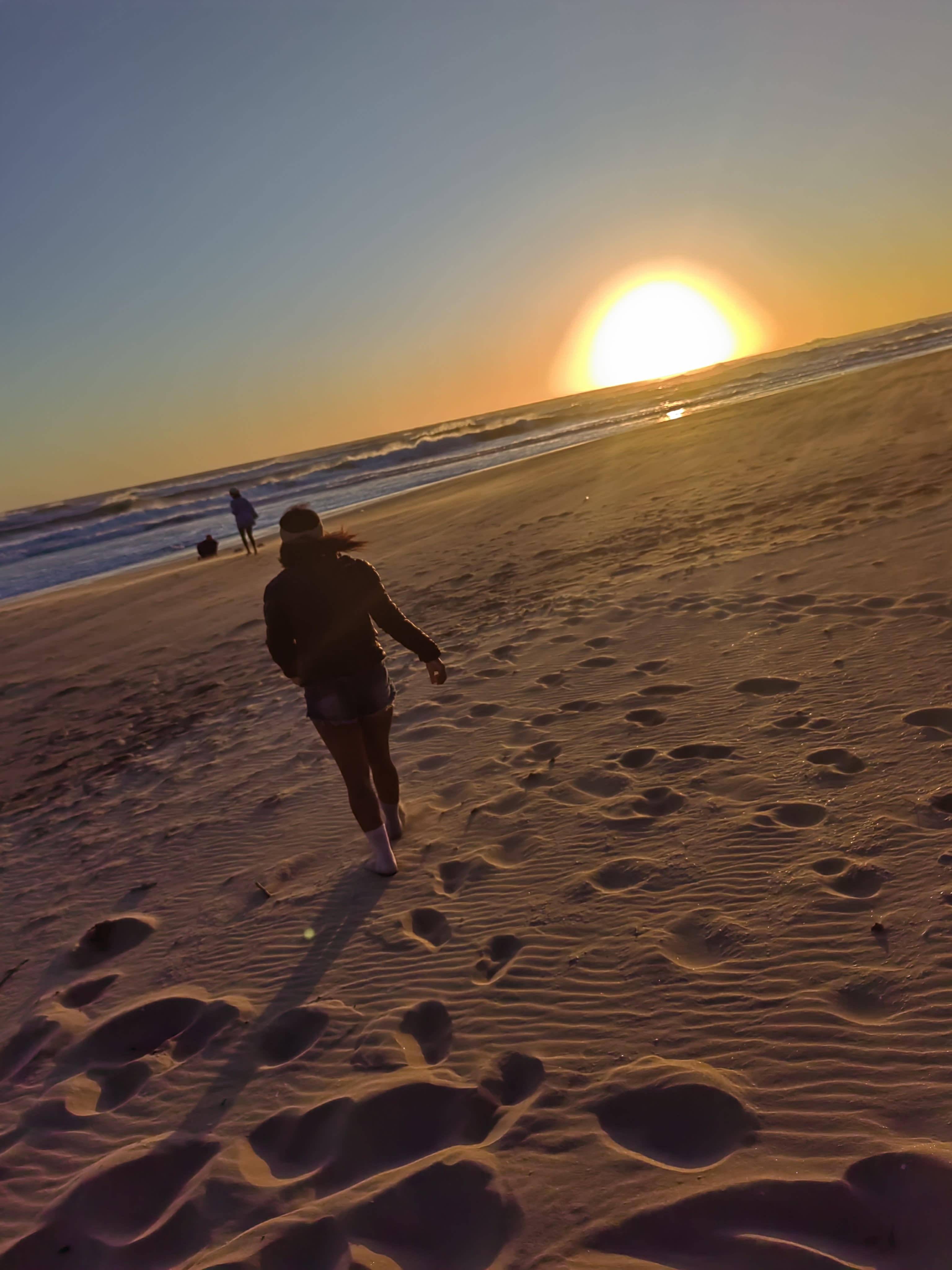 Running into a golden sunset