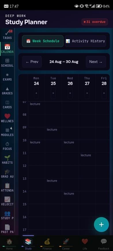 The week’s schedule.