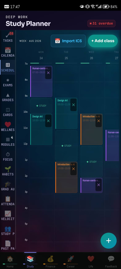 The timetable, with calendar import.