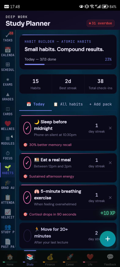 The habit builder. Small habits, compound results.