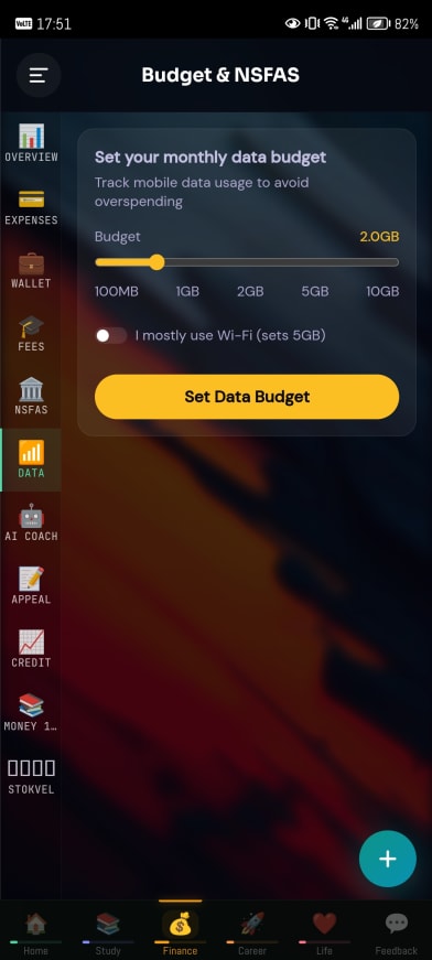 A monthly data budget, because data costs money here.