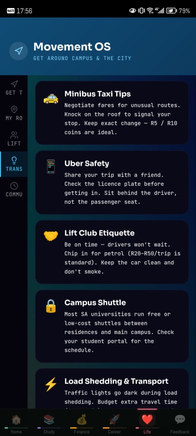 Minibus taxi tips, Uber safety, lift club etiquette.