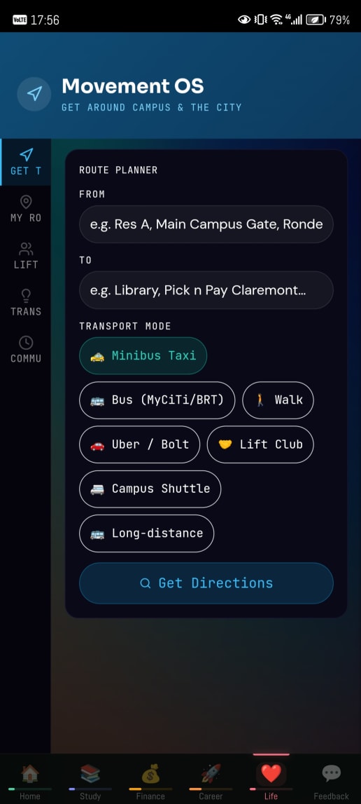 Movement OS. A route planner that knows about minibus taxis.