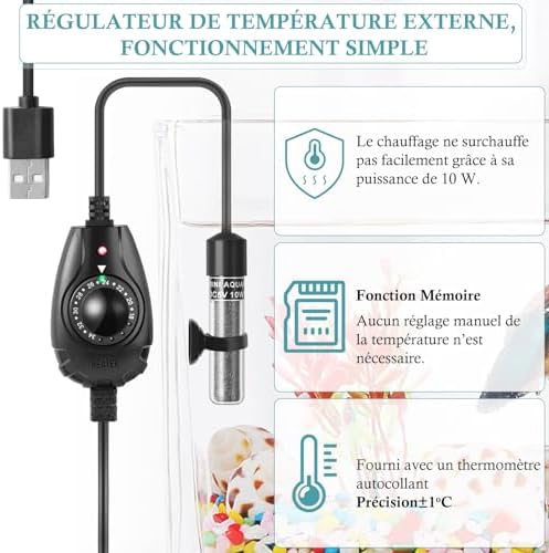 Vue 4 de Chauffage Aquarium Usb