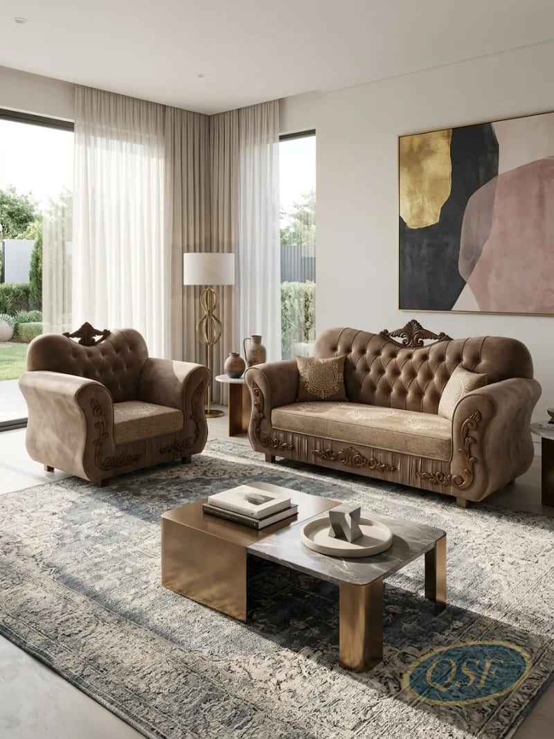 Pewter Silk Formal Settee