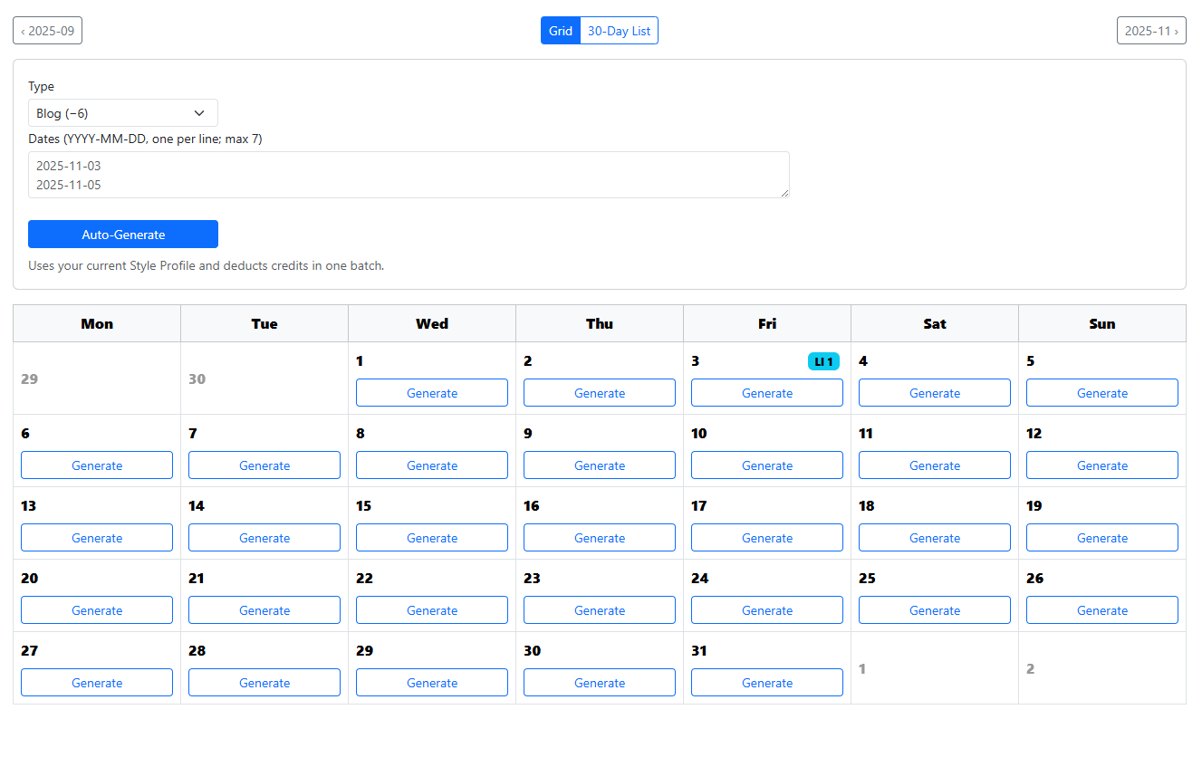 Posting Calendar Interface