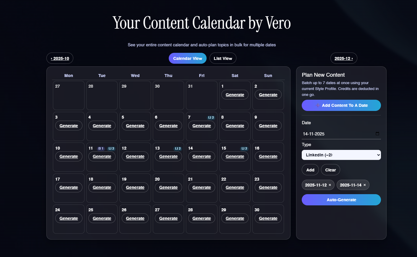 Screenshot of Vero planning content