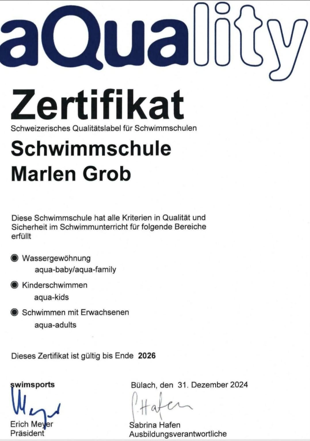 aQuality Zertifikat