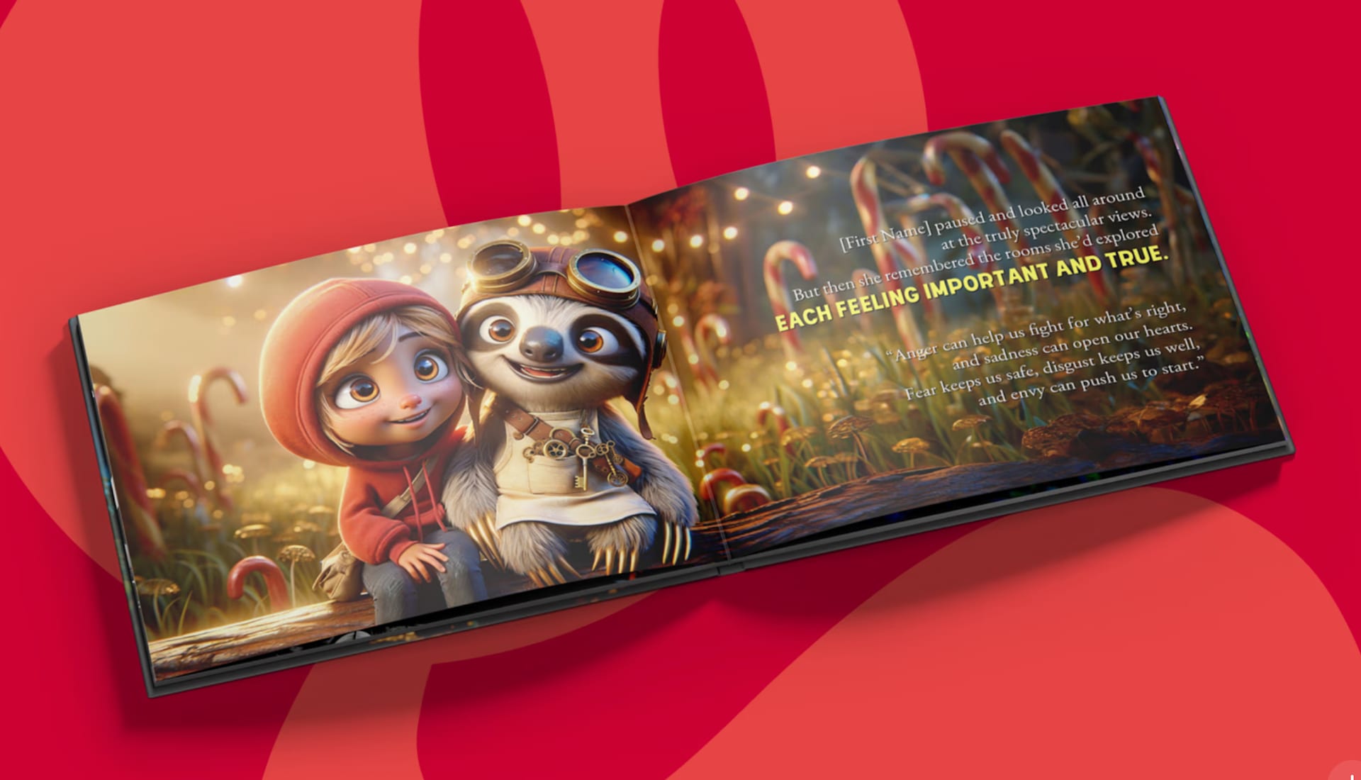 Personalized Magic Story book illustration showing a child as the brave, confident hero of their own adventure