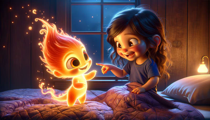 The child and Spark discovering the hidden magic of the night, from glowing mushrooms to hooting owls, in Me & Spark Aren't Afraid of the Dark