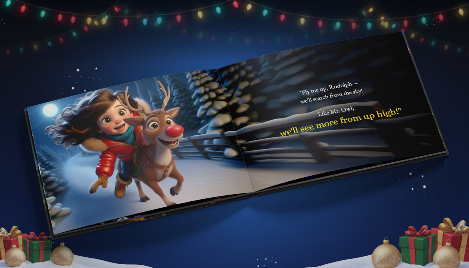 The child teaming up with Rudolph and lovable woodland friends to save Christmas in The Night I Saved Christmas