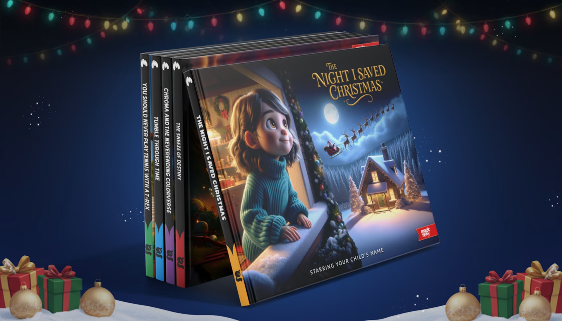 The child's name on the cover and their likeness in the art make them the holiday hero of The Night I Saved Christmas