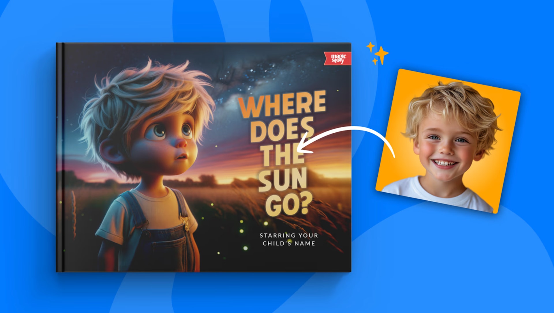 Personalized illustration from Where Does the Sun Go — a child chasing the sunrise across painted clouds