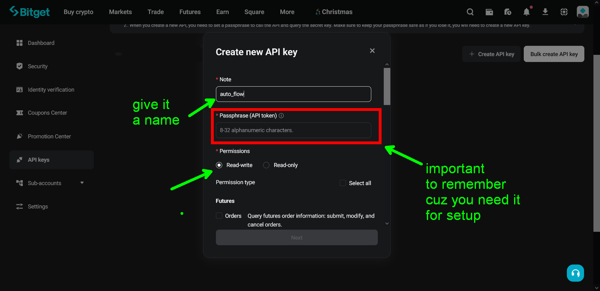 Bitget Permissions Setup