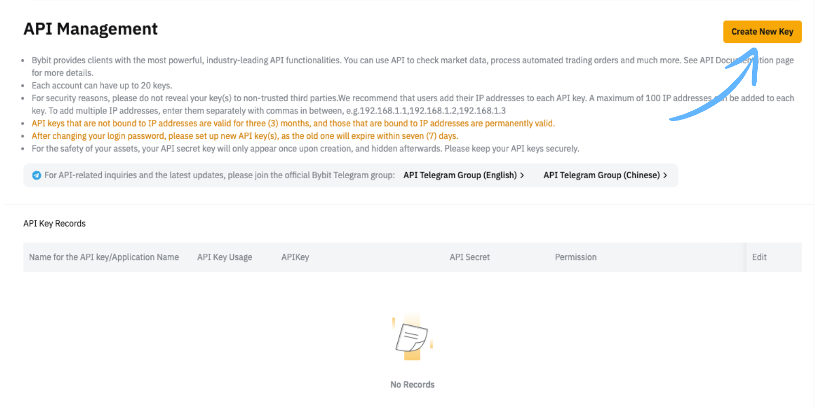 ByBit API Create New Key