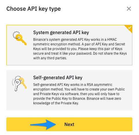 API Key Type Selection