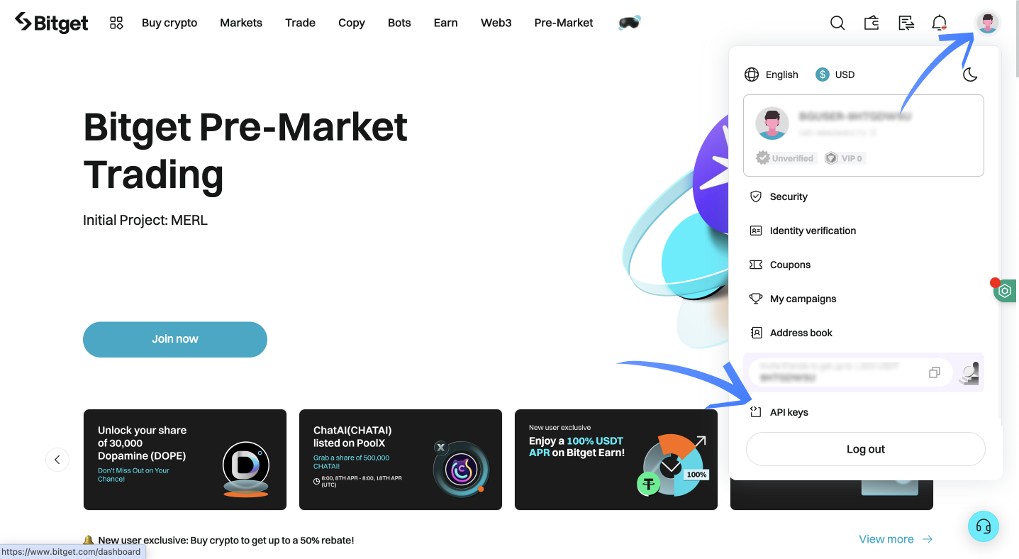 Bitget API Keys Section