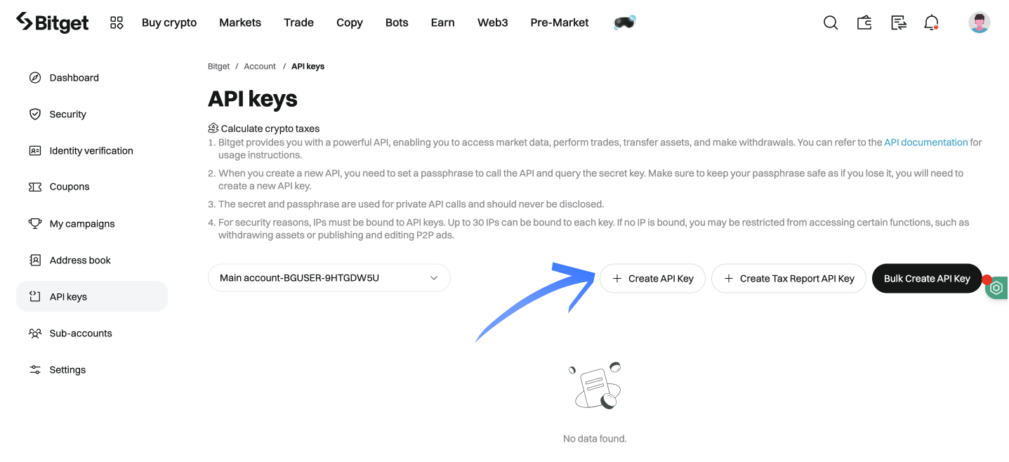 API Key Type Selection