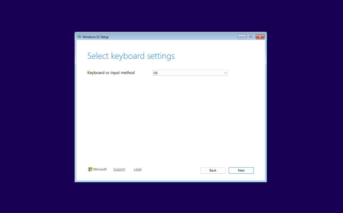 Windows 11 installation Select keyboard settings screen