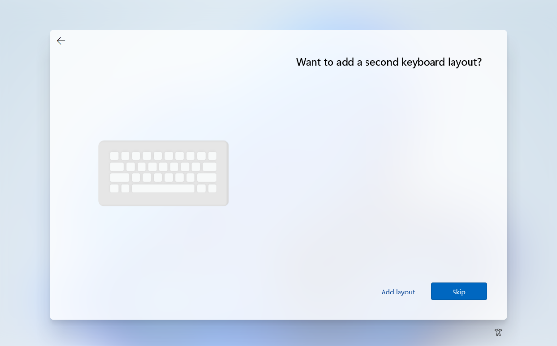 Windows 11 installation Want to add a second keyboard layout? screen