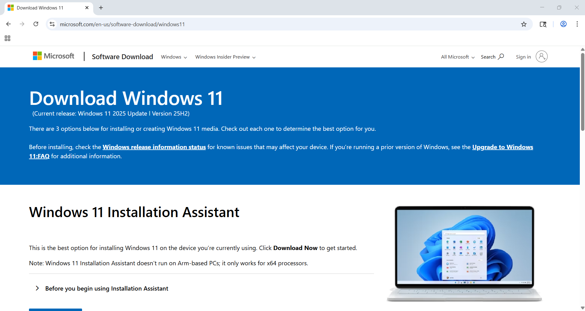 Windows 11 download page