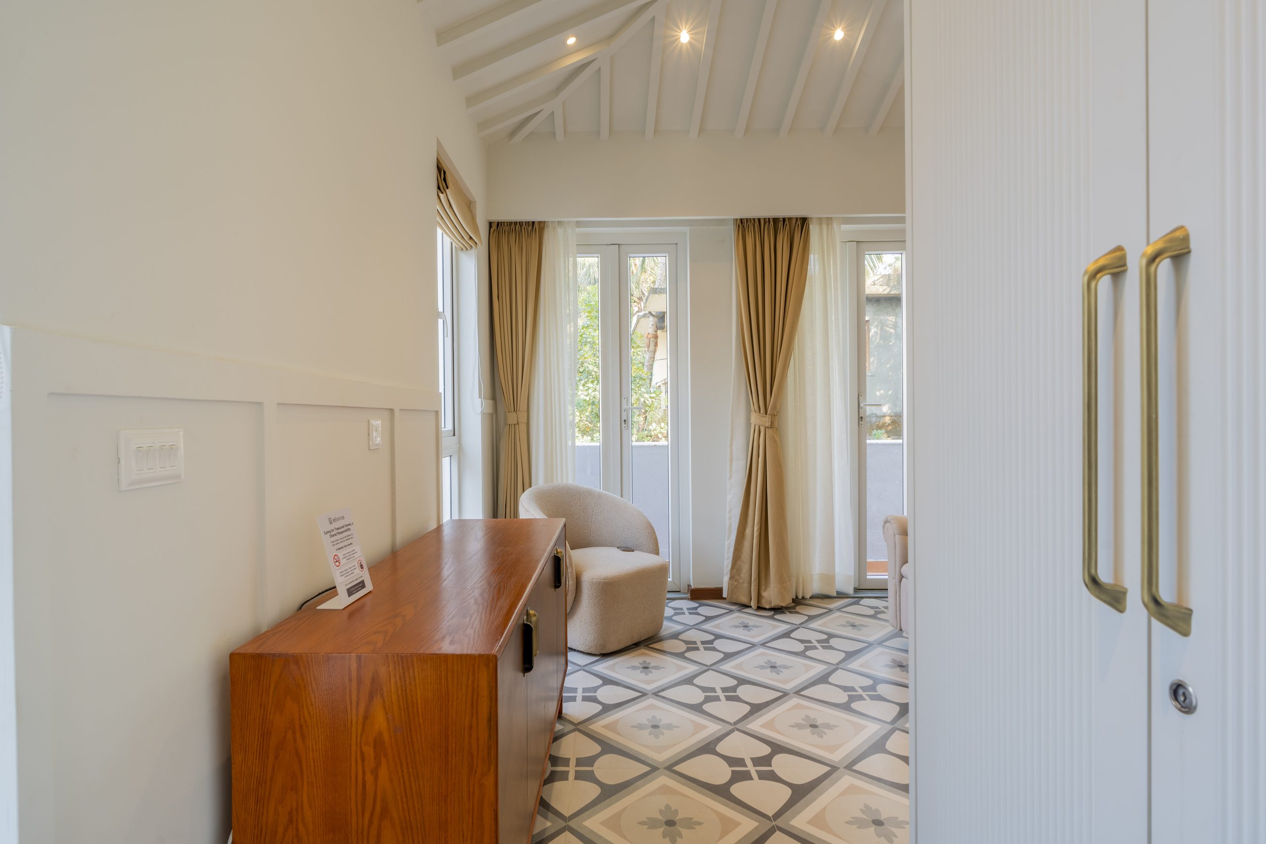 Goa villa bedroom and living area