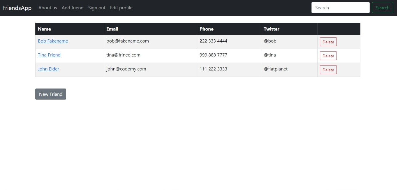 Captura de pantalla del proyecto FriendsApp