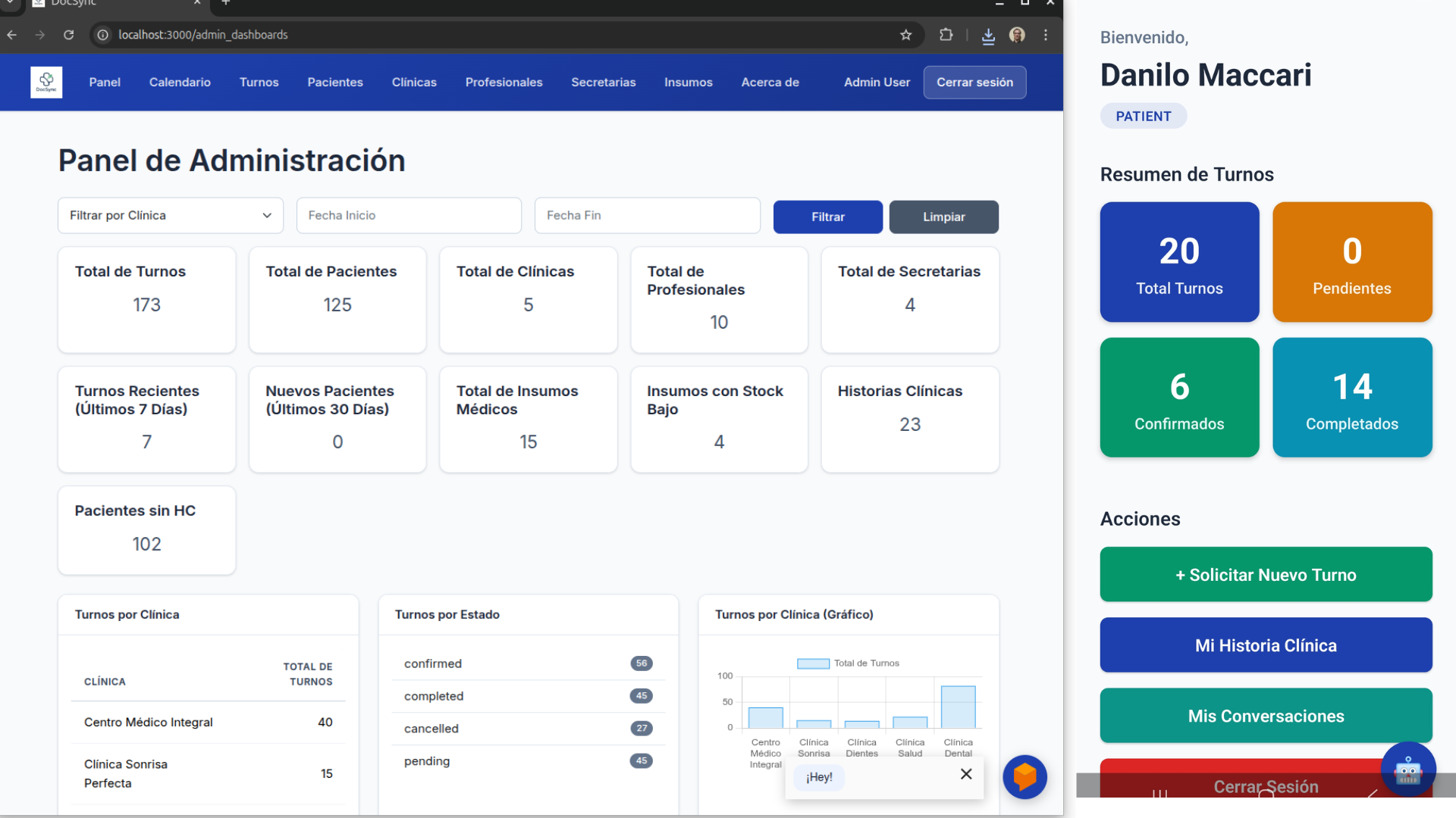 Captura de pantalla del proyecto DocSync - MVP HealthTech