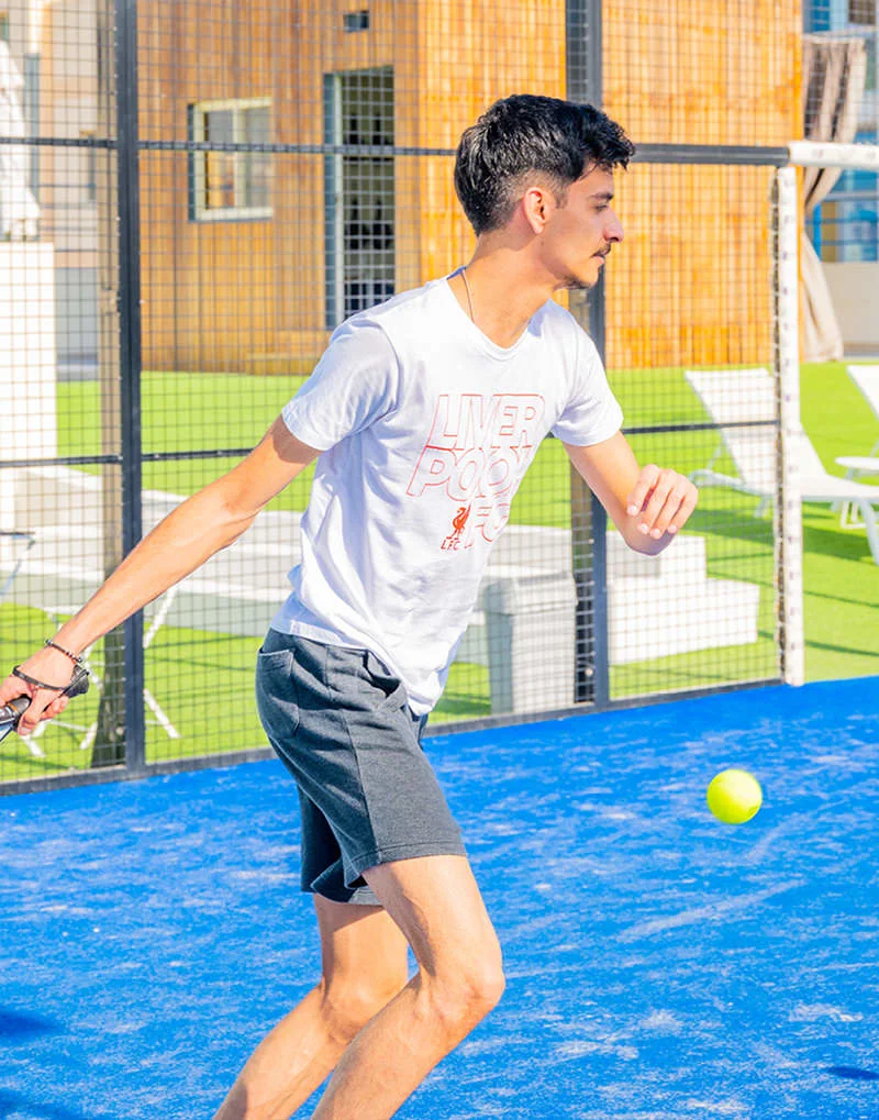 A man playing a match of Sky Padel.