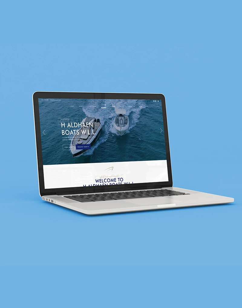 The Aldhaen Marine English website on a laptop