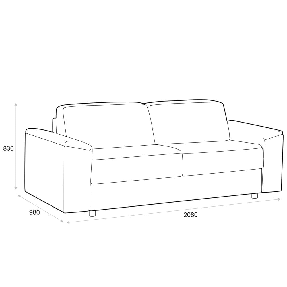 Illustration af en 2-personers sofa med dimensioner: bredde 2080, højde 830, dybde 980.