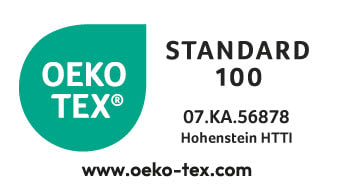 OEKO-TEX® logo med STANDARD 100 certificering. Inkluderer testnummer 07.KA.56878.